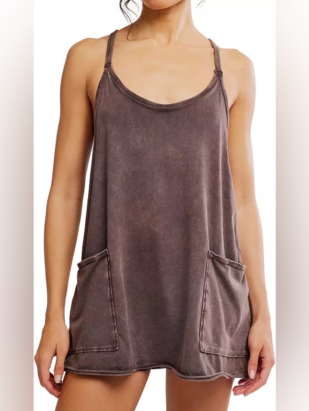 FP Movement by Free People Washed Brown Pocket Romper
